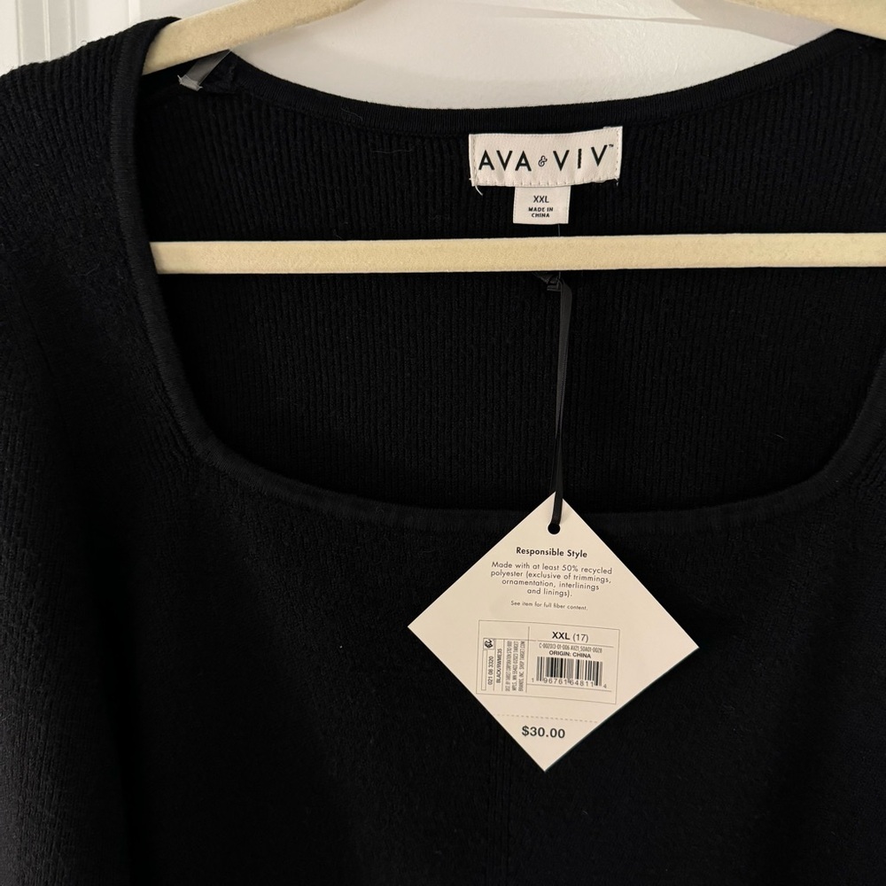 Ava and Viv by Target plus size square neck black sweater, brand new w/ tags